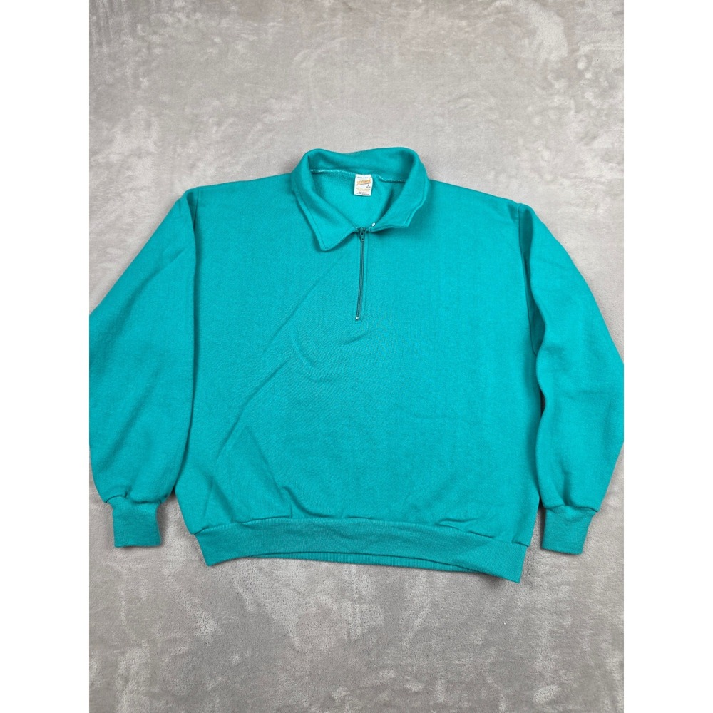 Vintage Sportswear Quarter Zip Sweatshirt Women Large Teal Made in USA Pullover